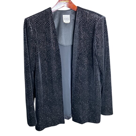 Vintage R&M Richards Petite 12 12P Black Silver Embellished Velvet Blazer Jacket - Picture 2 of 5
